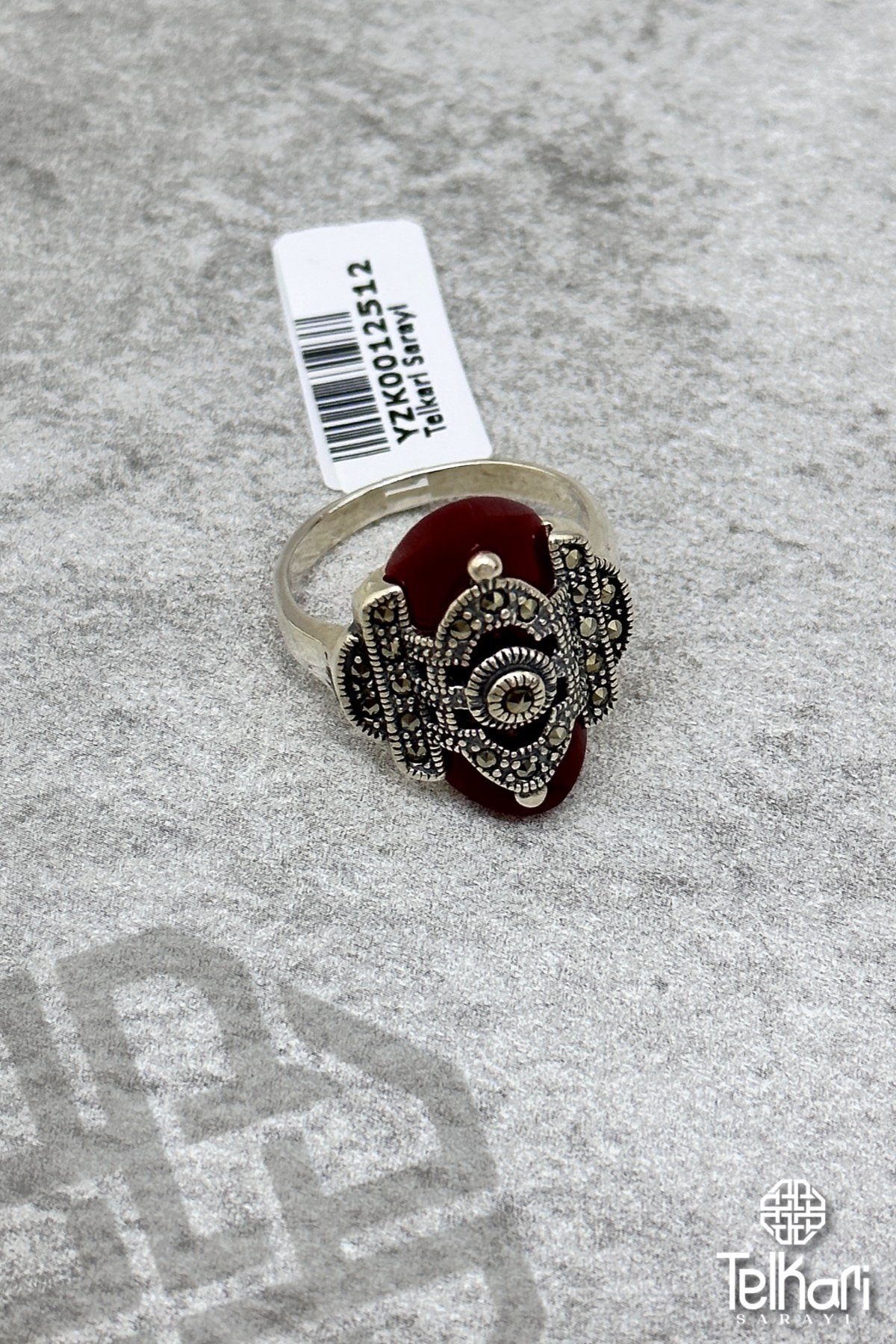 Akik Taşlı Gümüş Markazit Yüzük