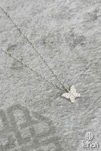 Kelebek Model Taşlı Gümüş Kolye