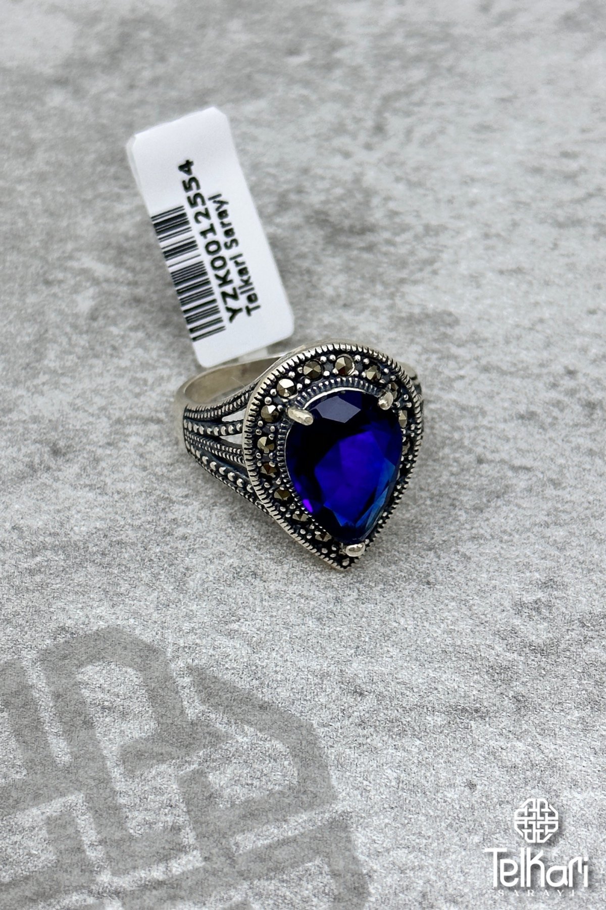 Safir Taşlı Gümüş Markazit Yüzük