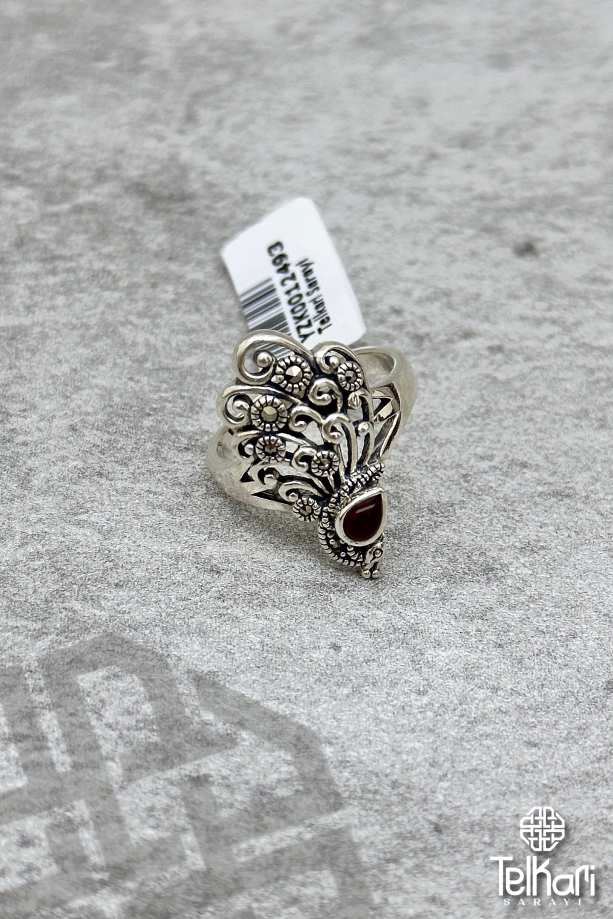 Tavuskuşu Akik Taşlı Gümüş Markazit Yüzük