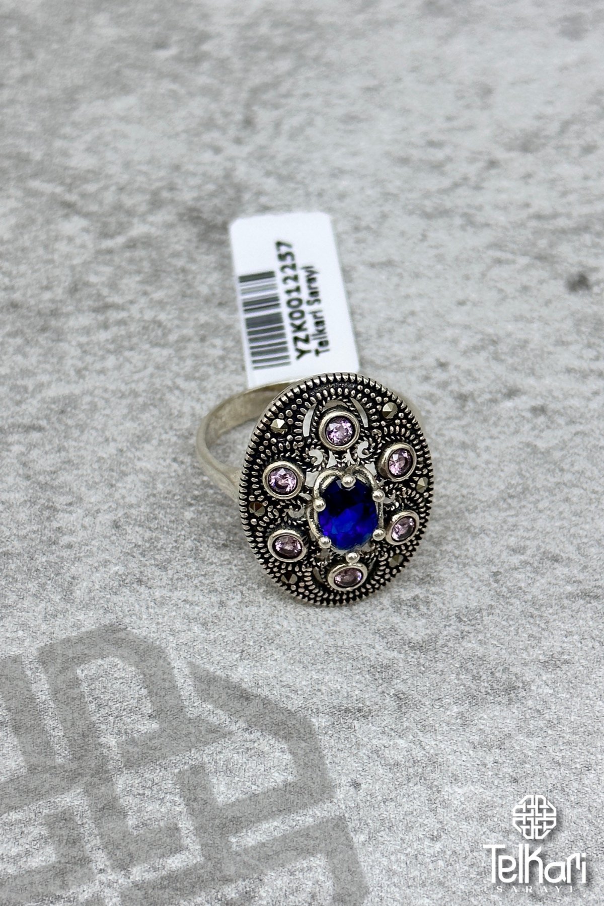 Özel Seri Safir Taşlı Gümüş Markazit Yüzük