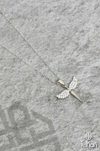 Melek Model Taşlı Gümüş Kolye