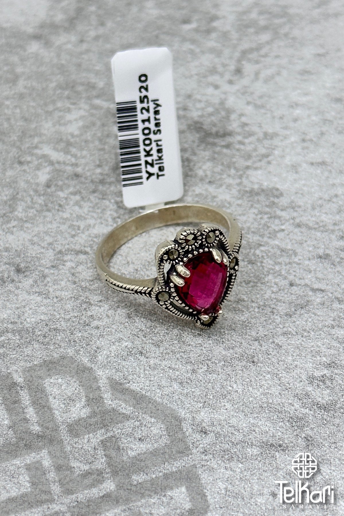 Damla Kök Yakut Taşlı Gümüş Markazit Yüzük