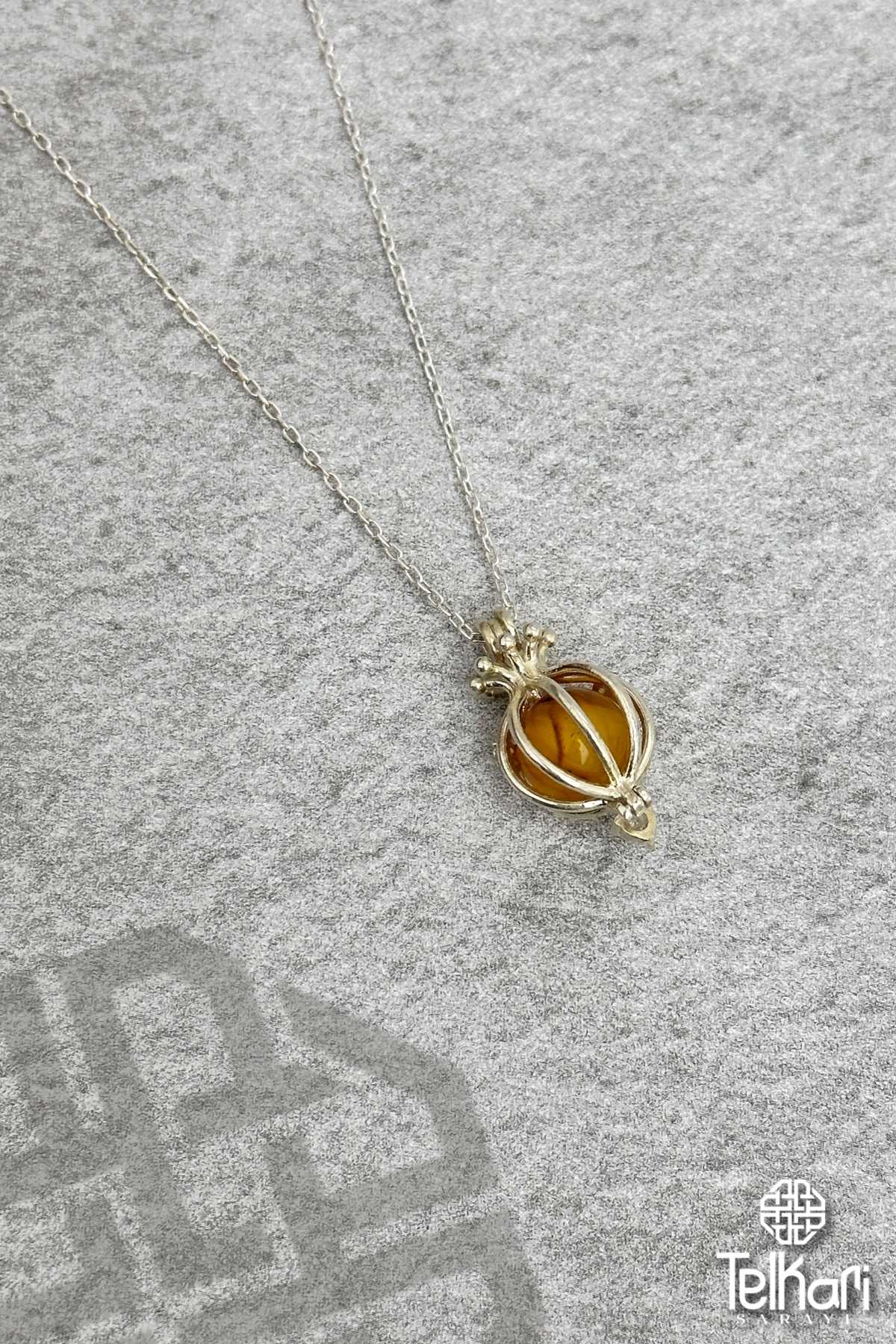 Akik Taşlı Gümüş Kolye