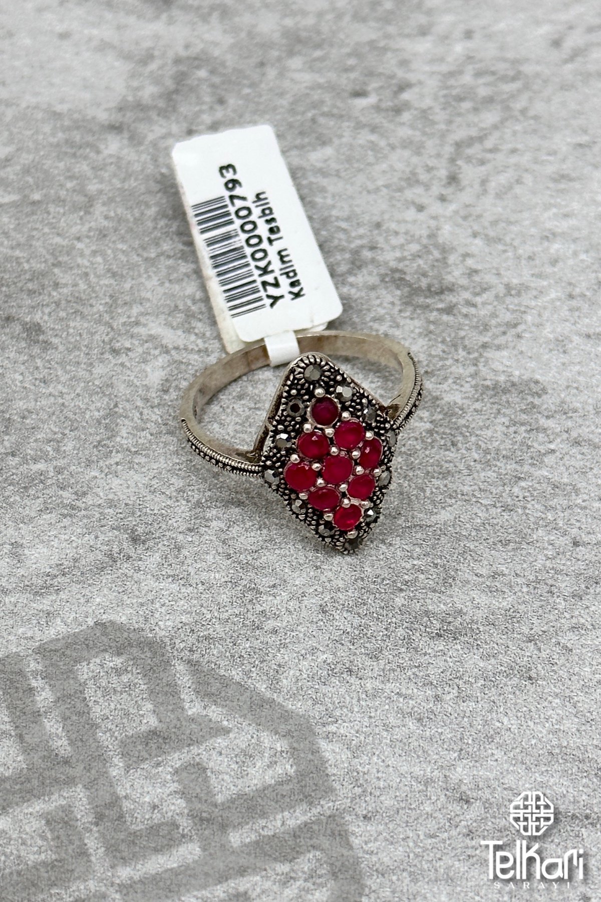 Kök Yakut Taşlı Gümüş Markazit Yüzük