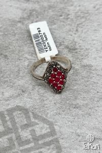 Kök Yakut Taşlı Gümüş Markazit Yüzük