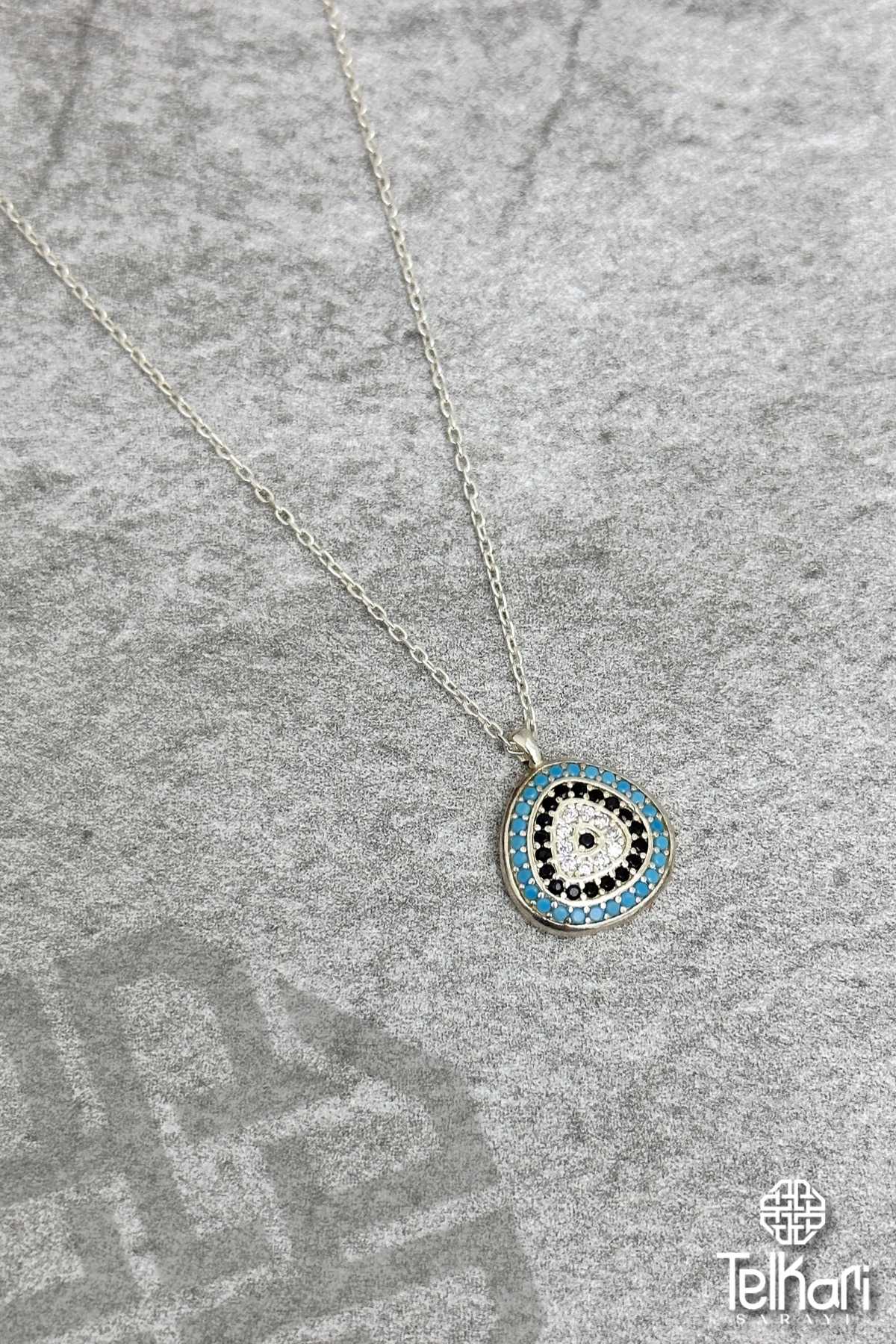 Nazar Figürlü Taşlı Gümüş Kolye