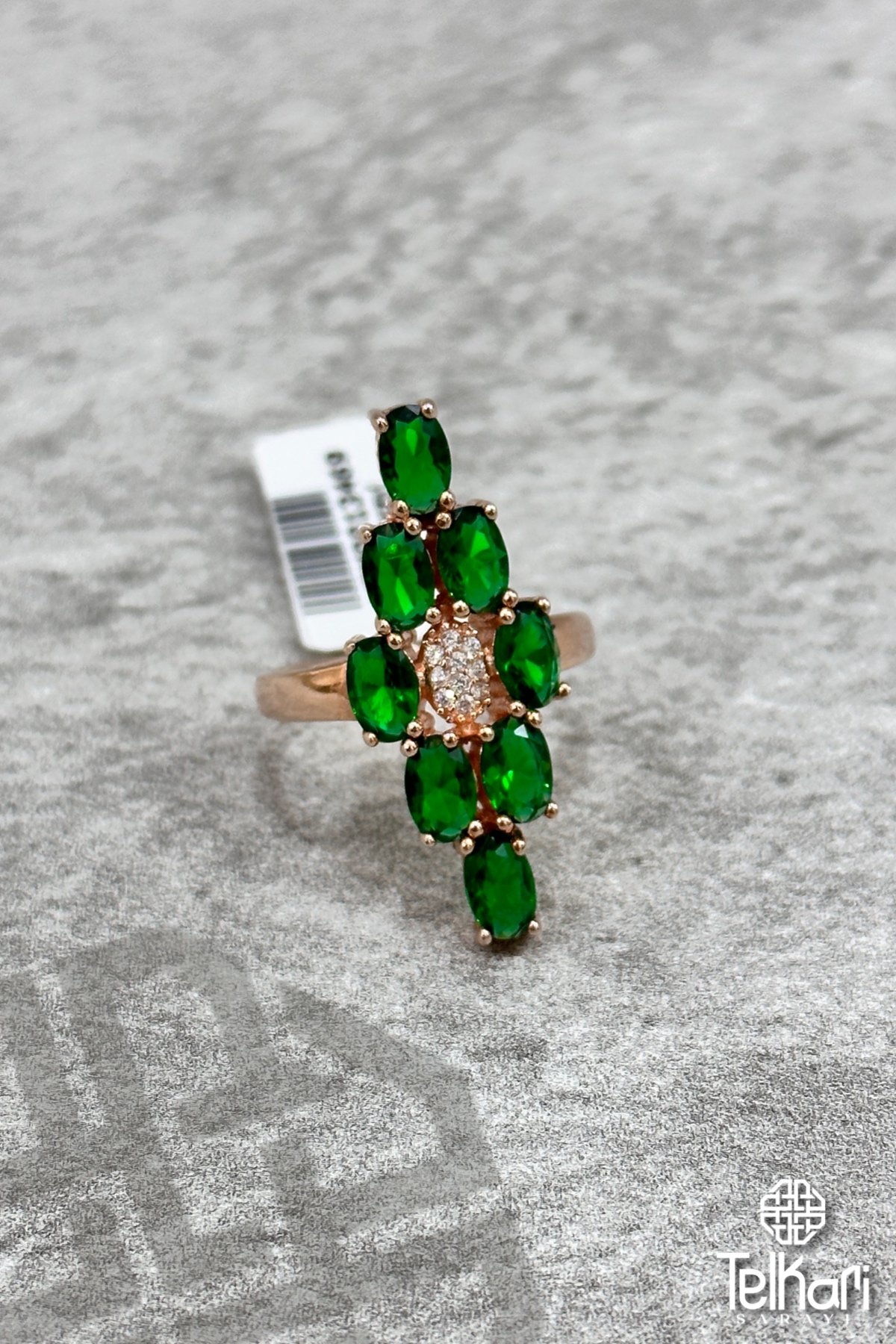 Zümrüt Taşlı Mekik  Gümüş Yüzük