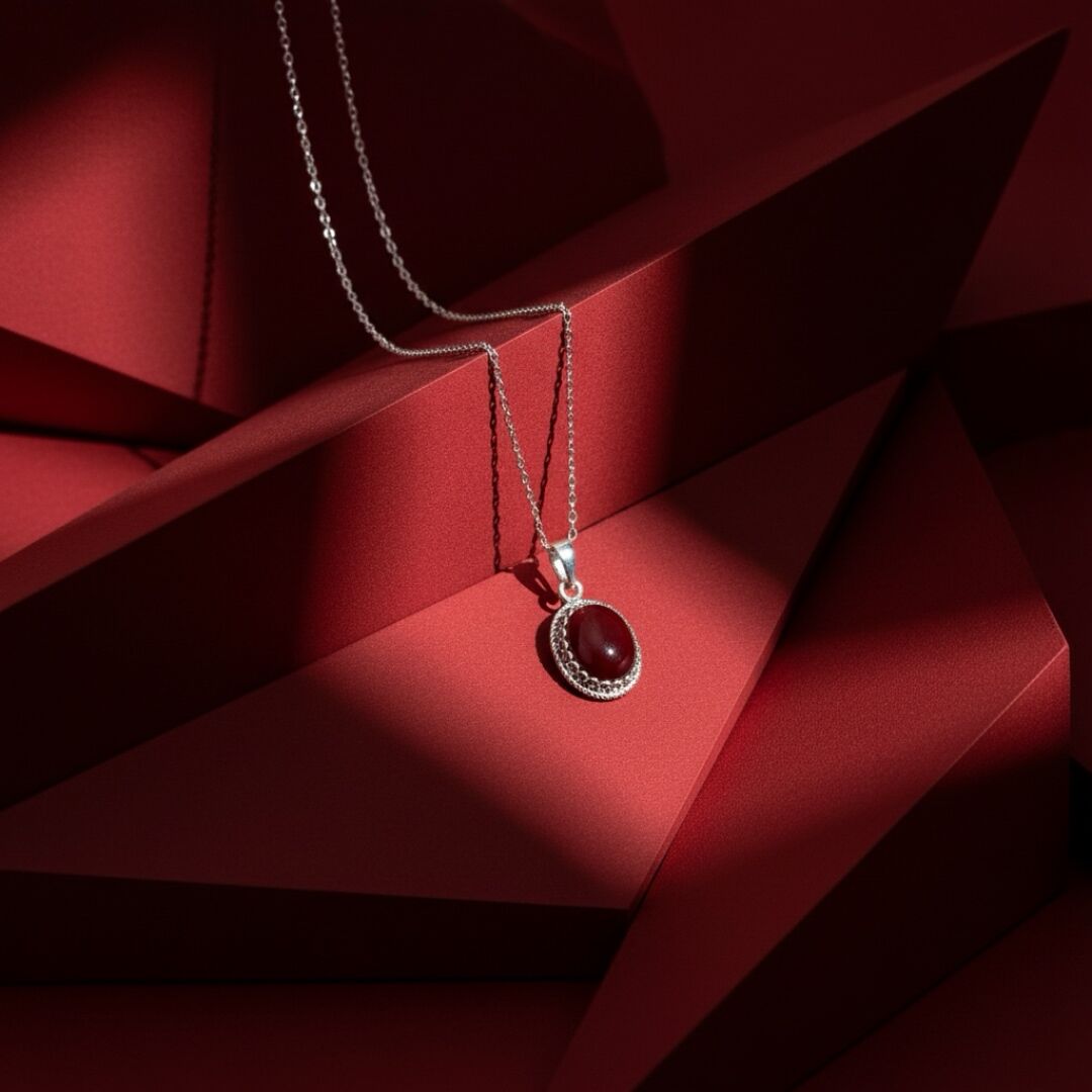 Oval Akik Taşlı Gümüş Kolye