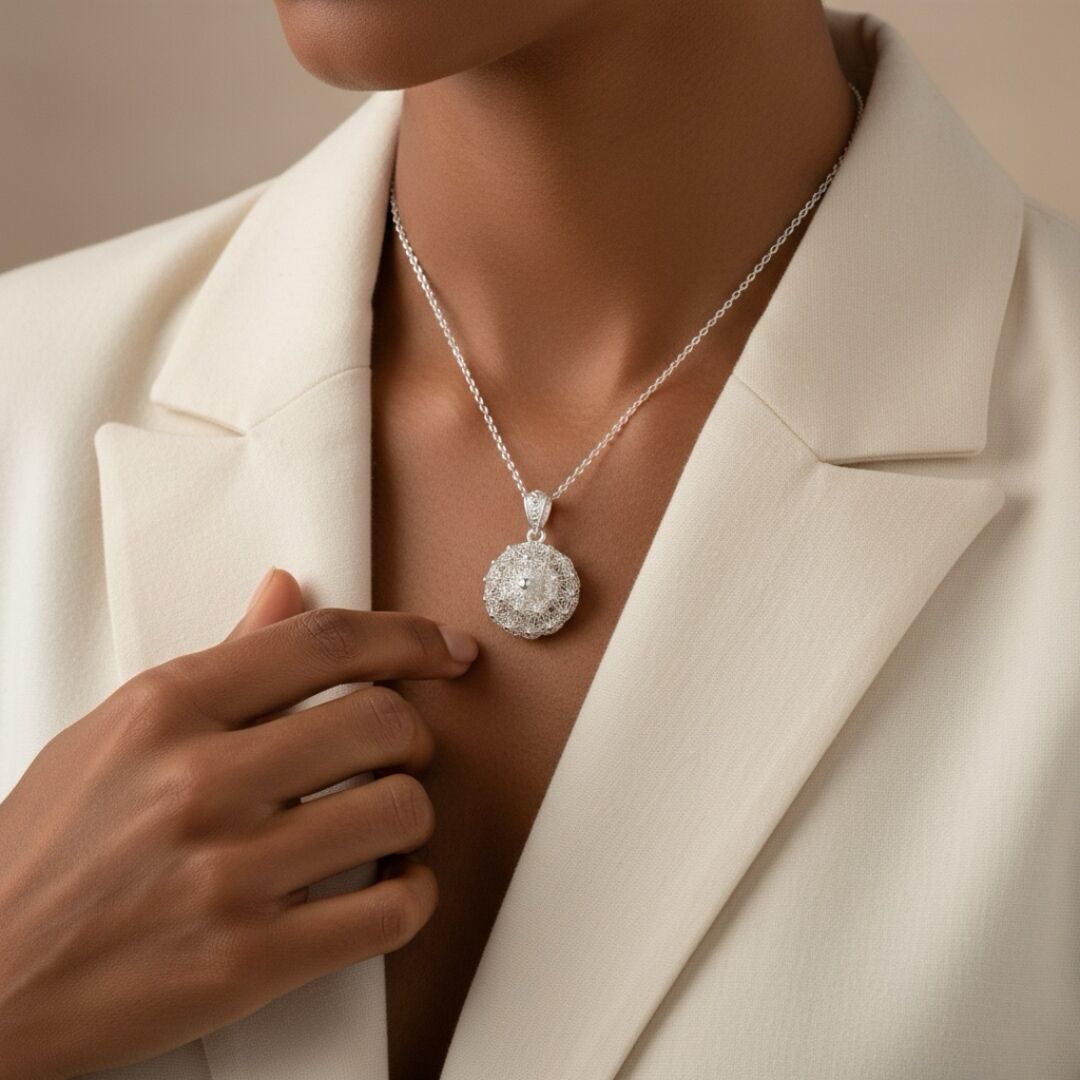 Bereket Model El İşi Midyat Telkari Gümüş Kolye