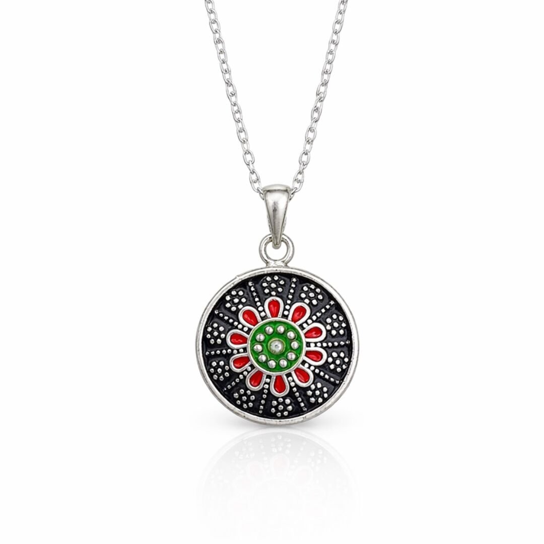 Anadolu Motifli Yeşil Mineli Gümüş Kolye