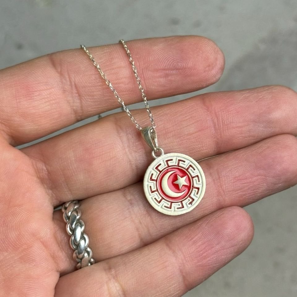 Ay Yıldızlı Midyat Hasırı Gümüş Kolye