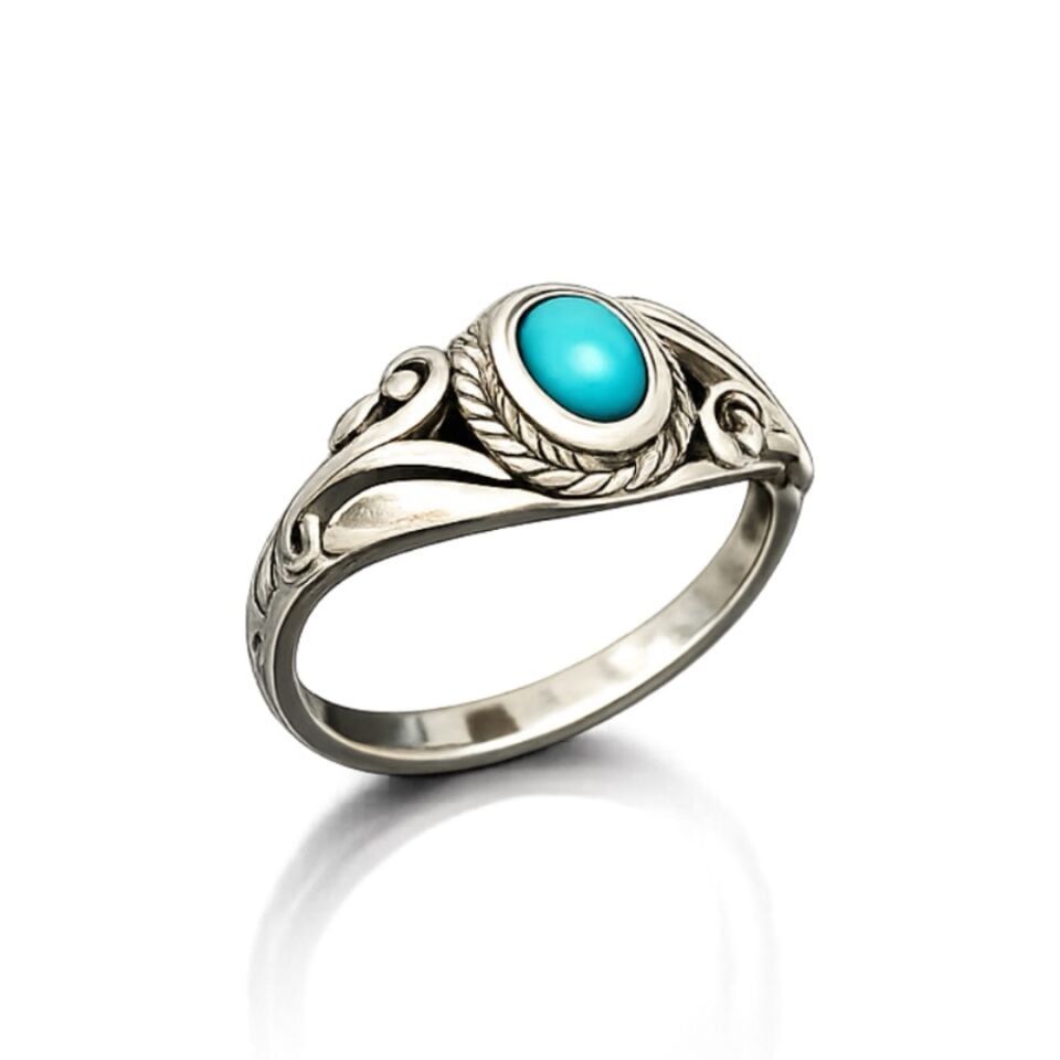 Oval Turkuaz Taşlı Gümüş Kadın Yüzük