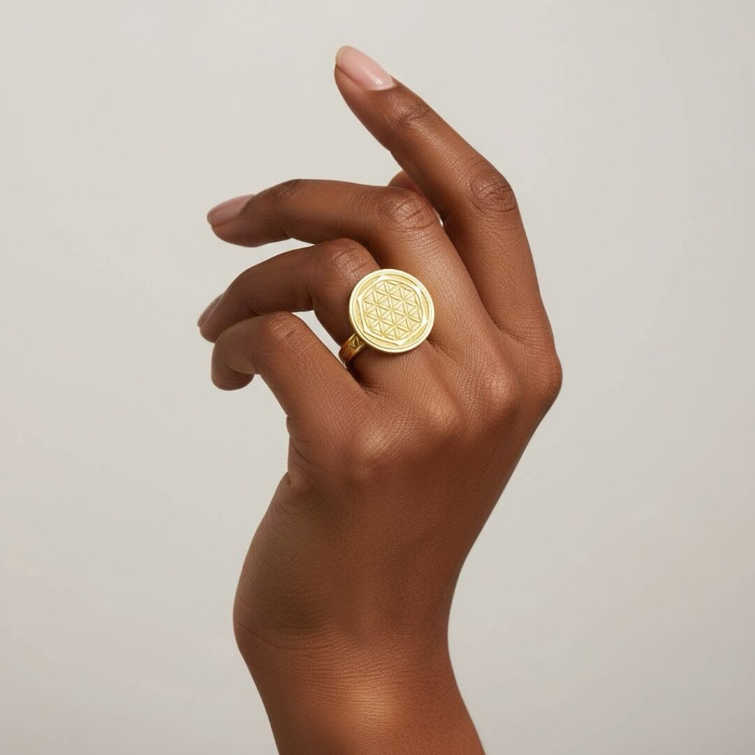 Elişi Altın Kaplama Yaşam Çiçeği Gümüş Yüzük