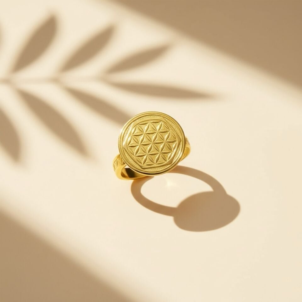 Elişi Altın Kaplama Yaşam Çiçeği Gümüş Yüzük