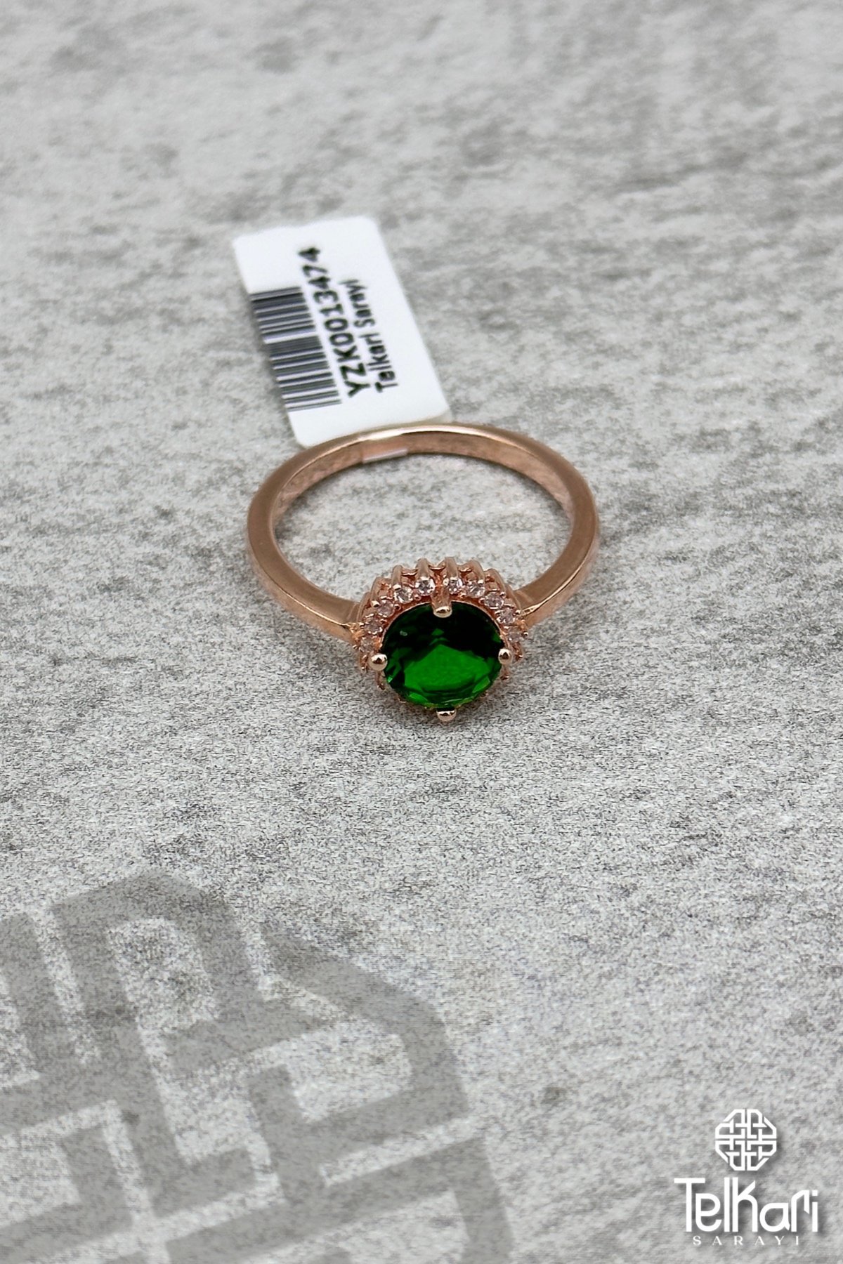 Kök Zümrüt Taşlı Güneş Model Rose Gümüş Yüzük