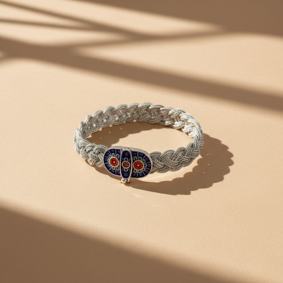 Örgü Model Midyat Hasırı Kadın Gümüş Bileklik