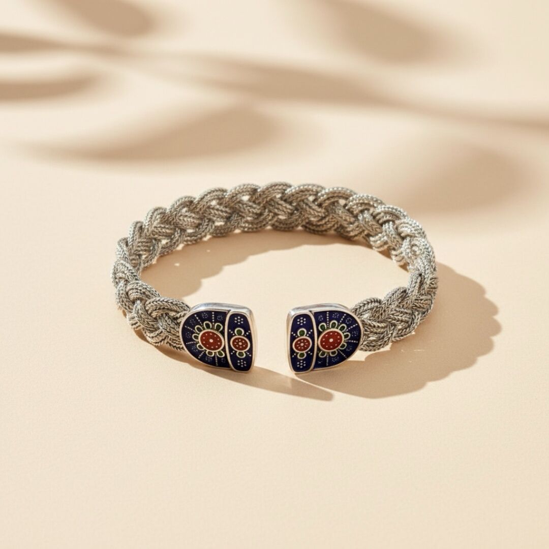 Örgü Model Midyat Hasırı Kadın Gümüş Bileklik