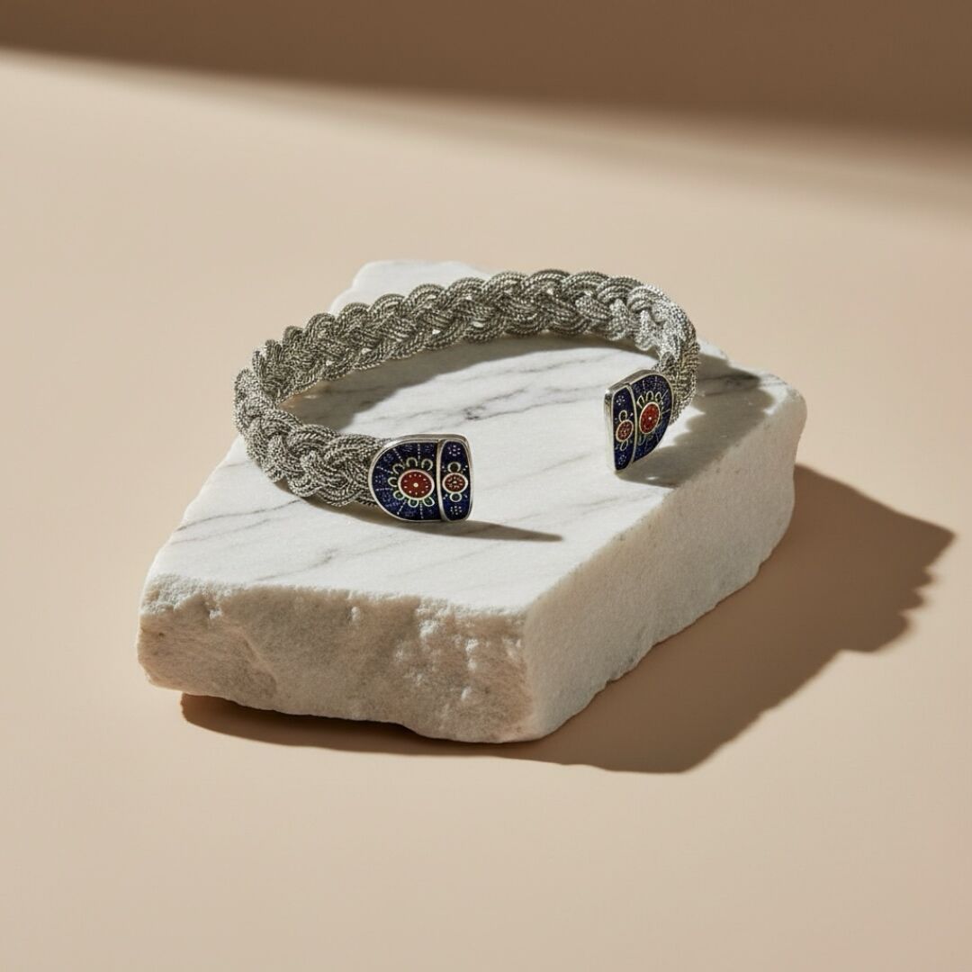 Örgü Model Midyat Hasırı Kadın Gümüş Bileklik