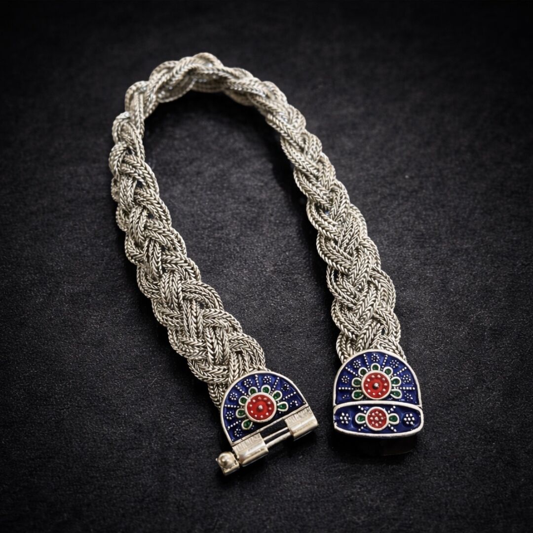 Örgü Model Midyat Hasırı Kadın Gümüş Bileklik