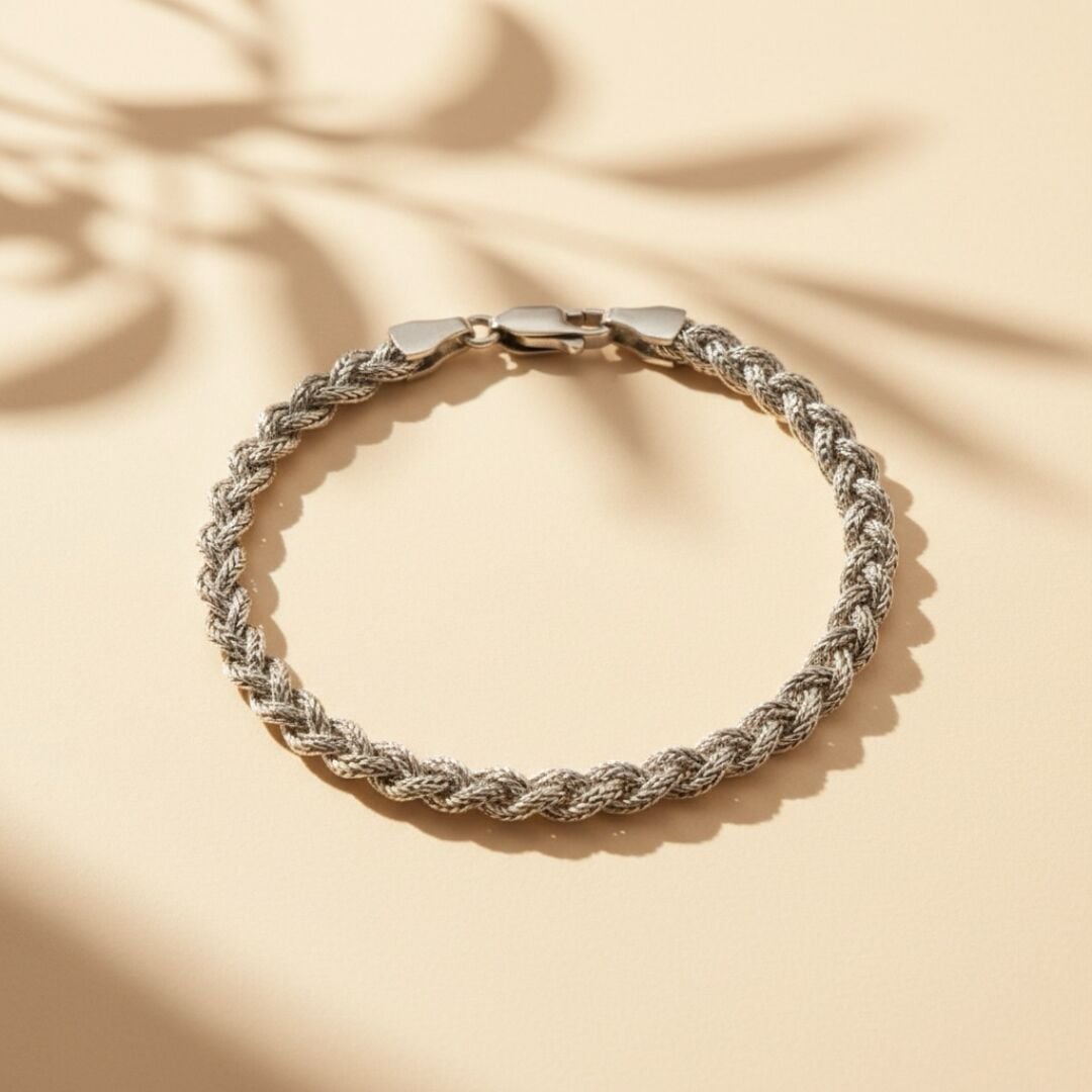 El İşçilikli Hasır Örgü Model Kadın Gümüş Bileklik
