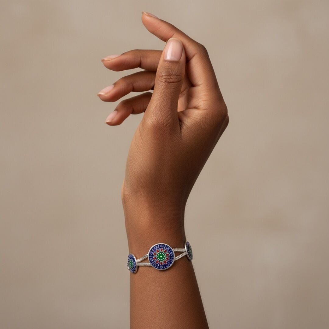 El İşçilikli Midyat Hasırı Kadın Gümüş Bileklik