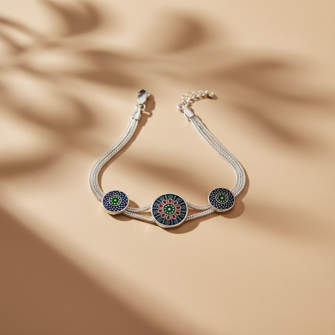 El İşçilikli Midyat Hasırı Kadın Gümüş Bileklik