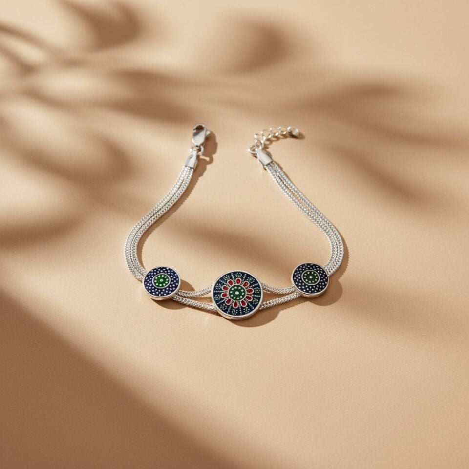 El İşçilikli Midyat Hasırı Kadın Gümüş Bileklik