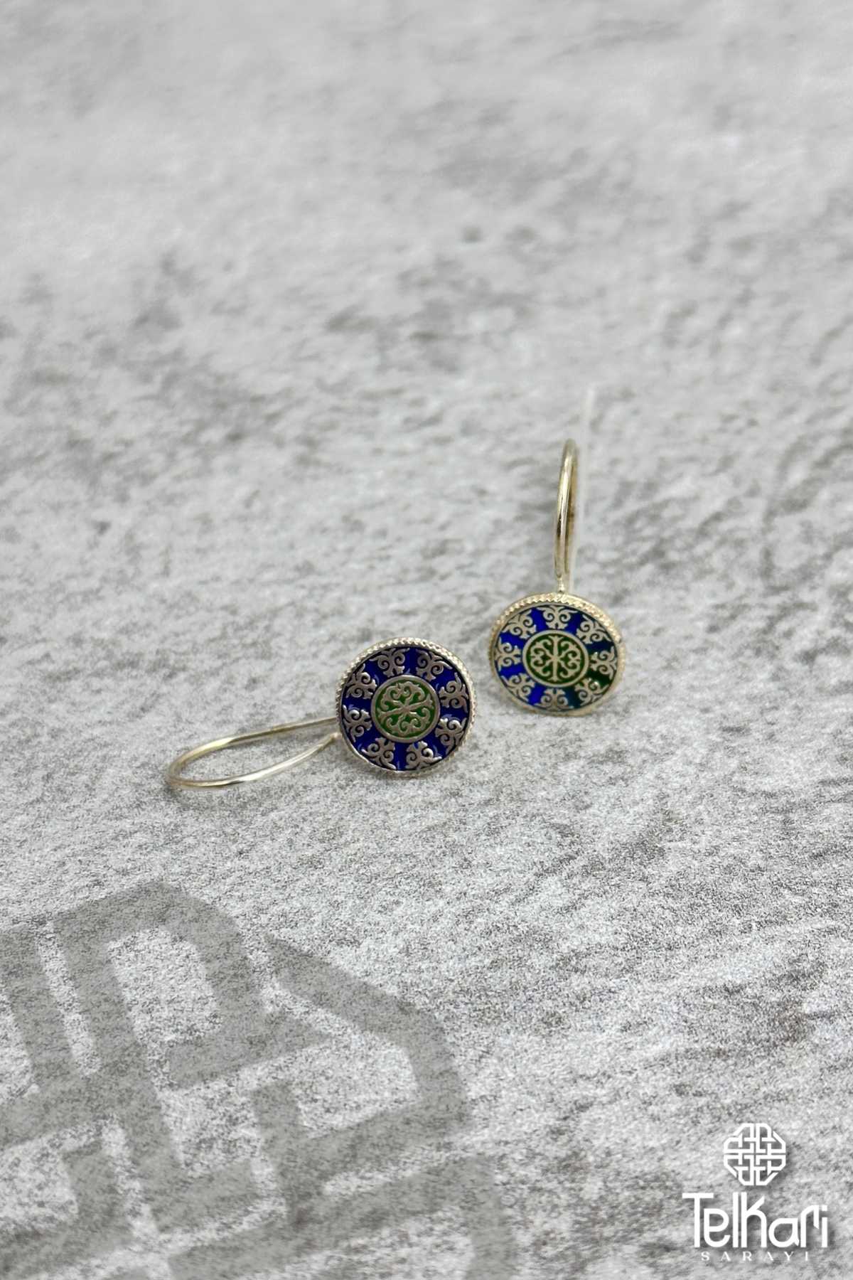 Motifli Mine İşlemeli Midyat Hasırı Gümüş Küpe