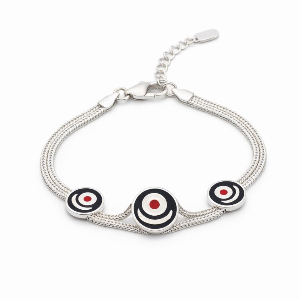 Göbekli Tepe Motifli Midyat Hasırı Kadın Gümüş Bileklik