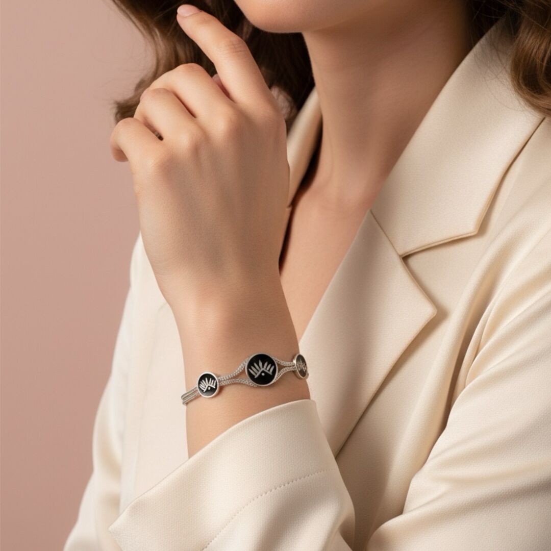 Kadim Göz Sembolü Midyat Hasırı Kadın Gümüş Bileklik