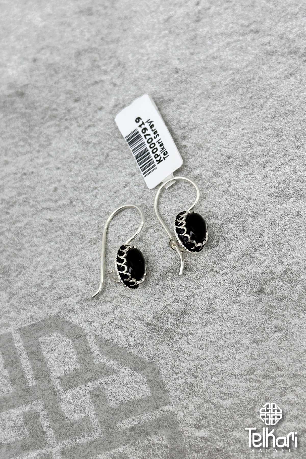 Onix Taşlı Motifli Mine İşlemeli Midyat Hasırı Gümüş Küpe