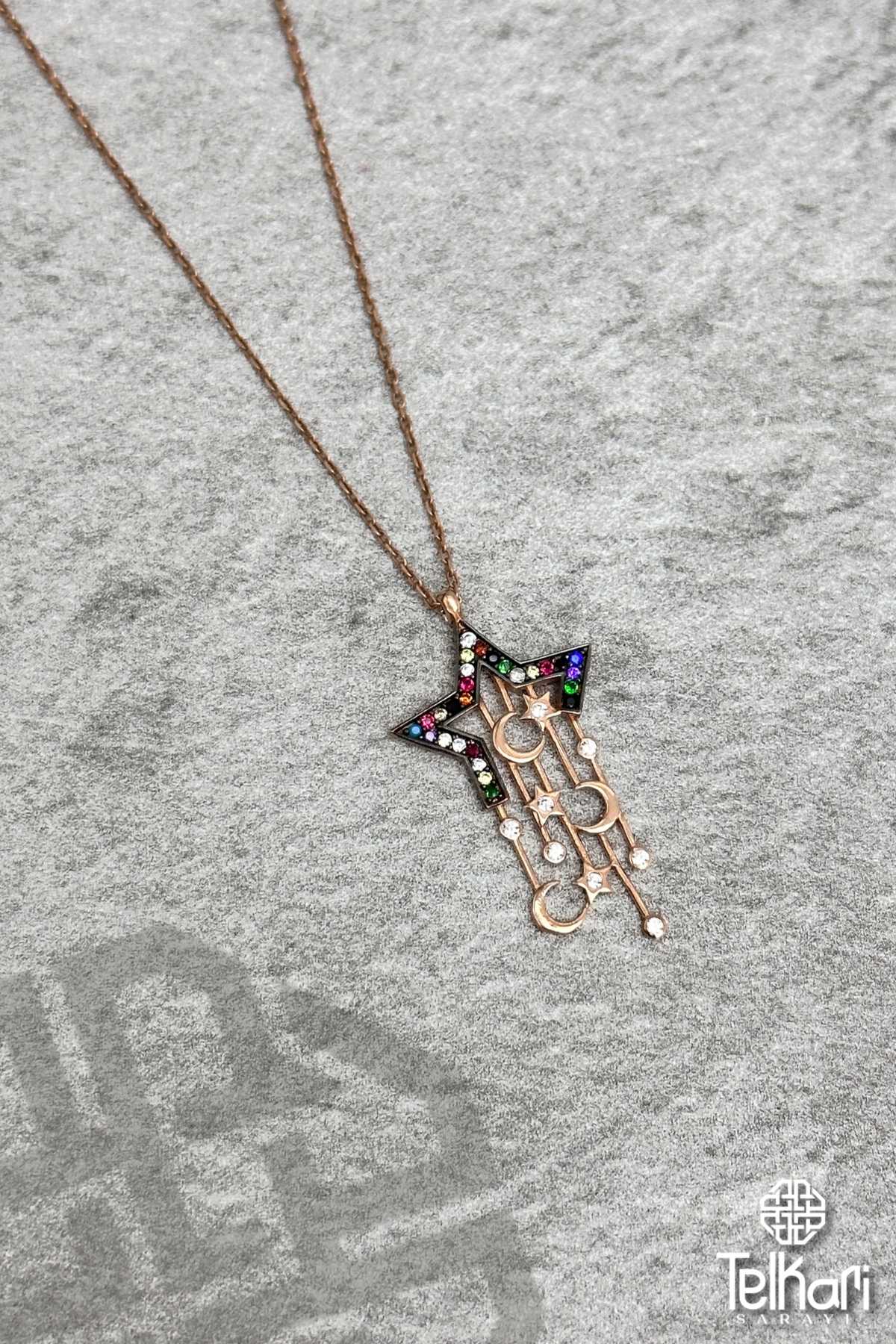 Gece Yıldızı Taşlı Rose Gümüş Kolye