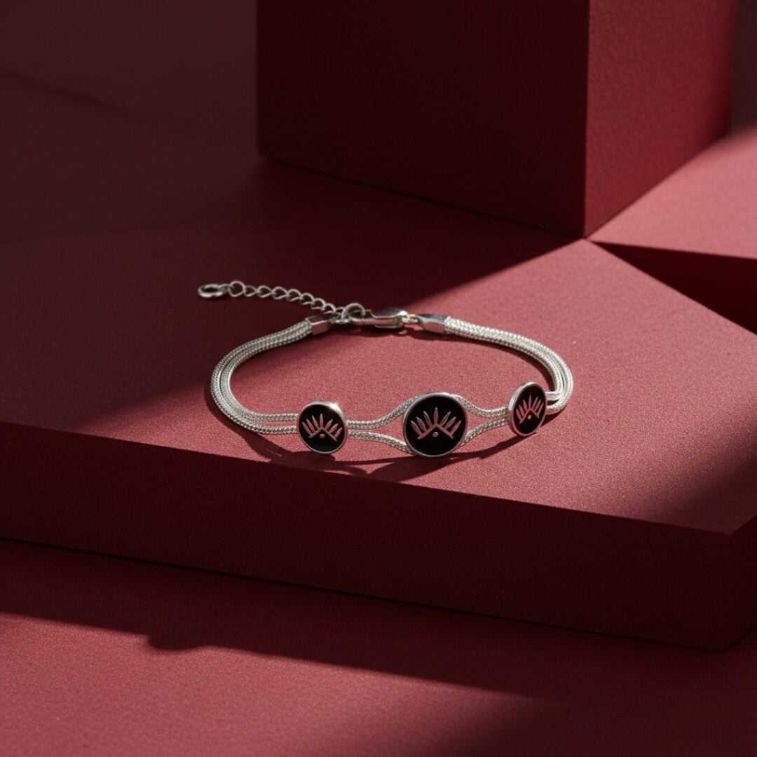 Kadim Göz Sembolü Midyat Hasırı Kadın Gümüş Bileklik