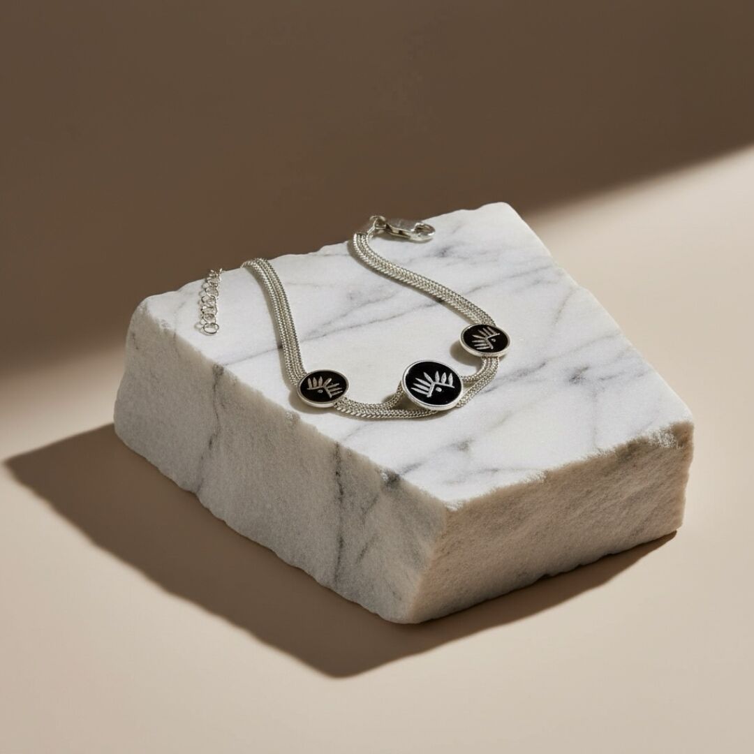 Kadim Göz Sembolü Midyat Hasırı Kadın Gümüş Bileklik