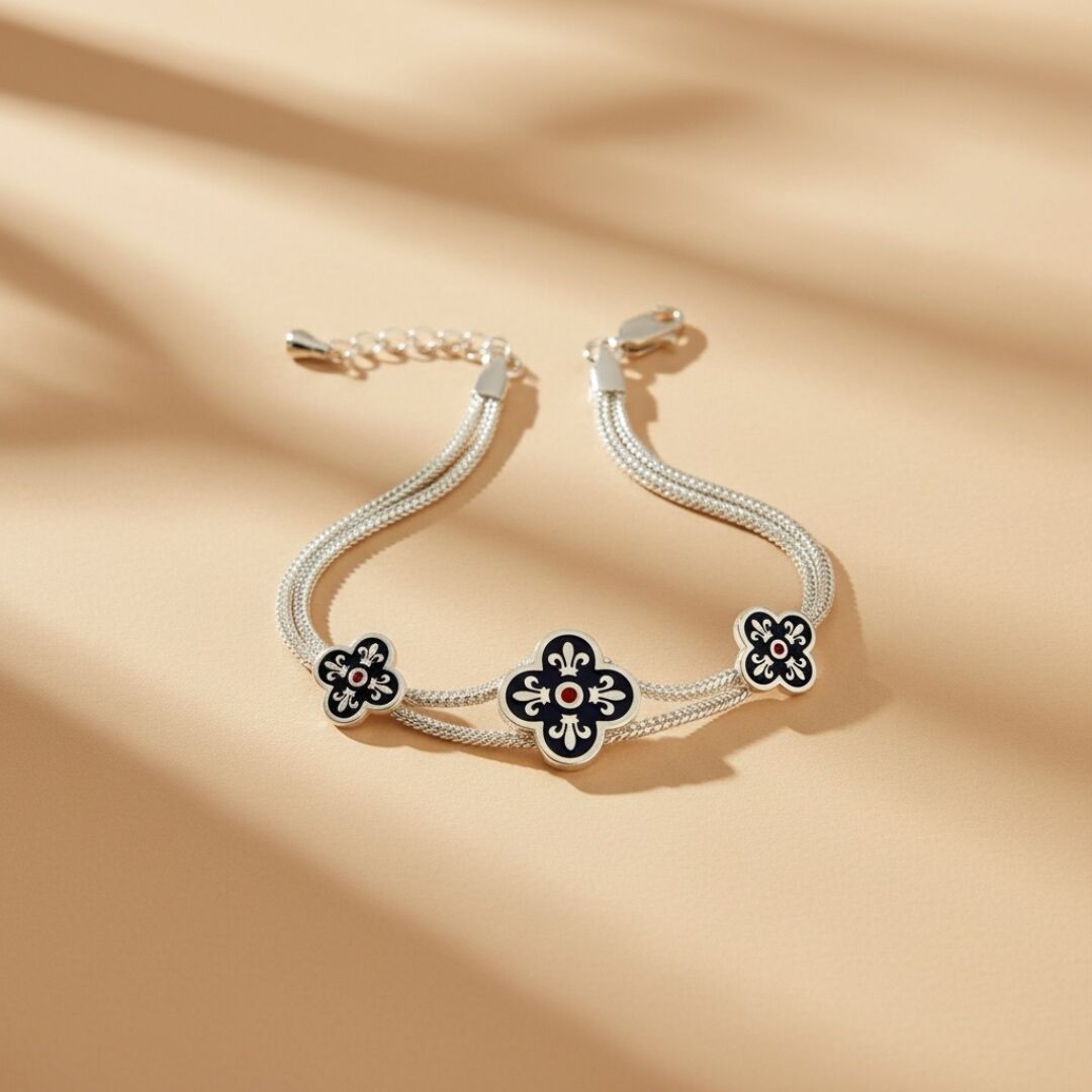 Yonca Model Mineli Midyat Hasırı Kadın Gümüş Bileklik