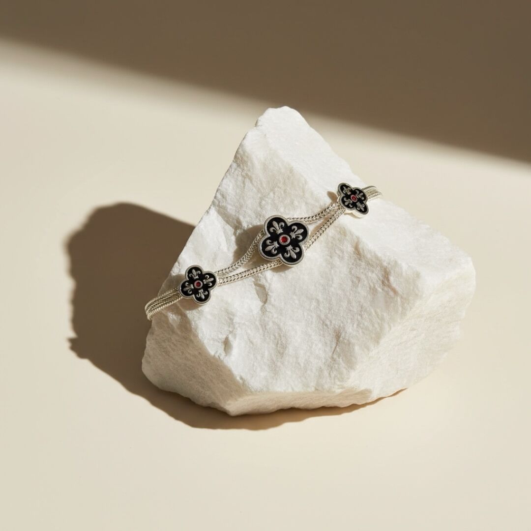 Yonca Model Mineli Midyat Hasırı Kadın Gümüş Bileklik