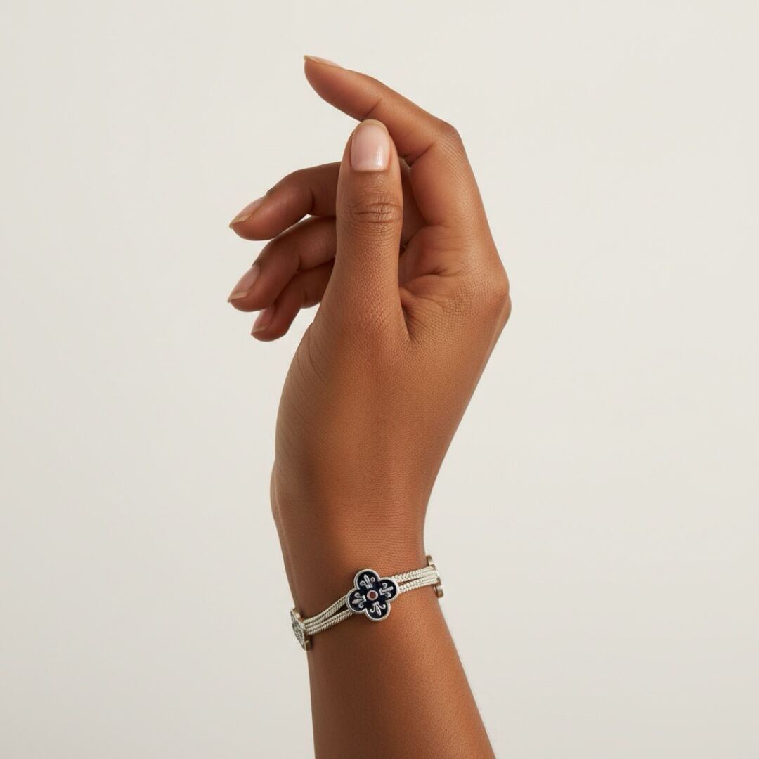 Yonca Model Mineli Midyat Hasırı Kadın Gümüş Bileklik