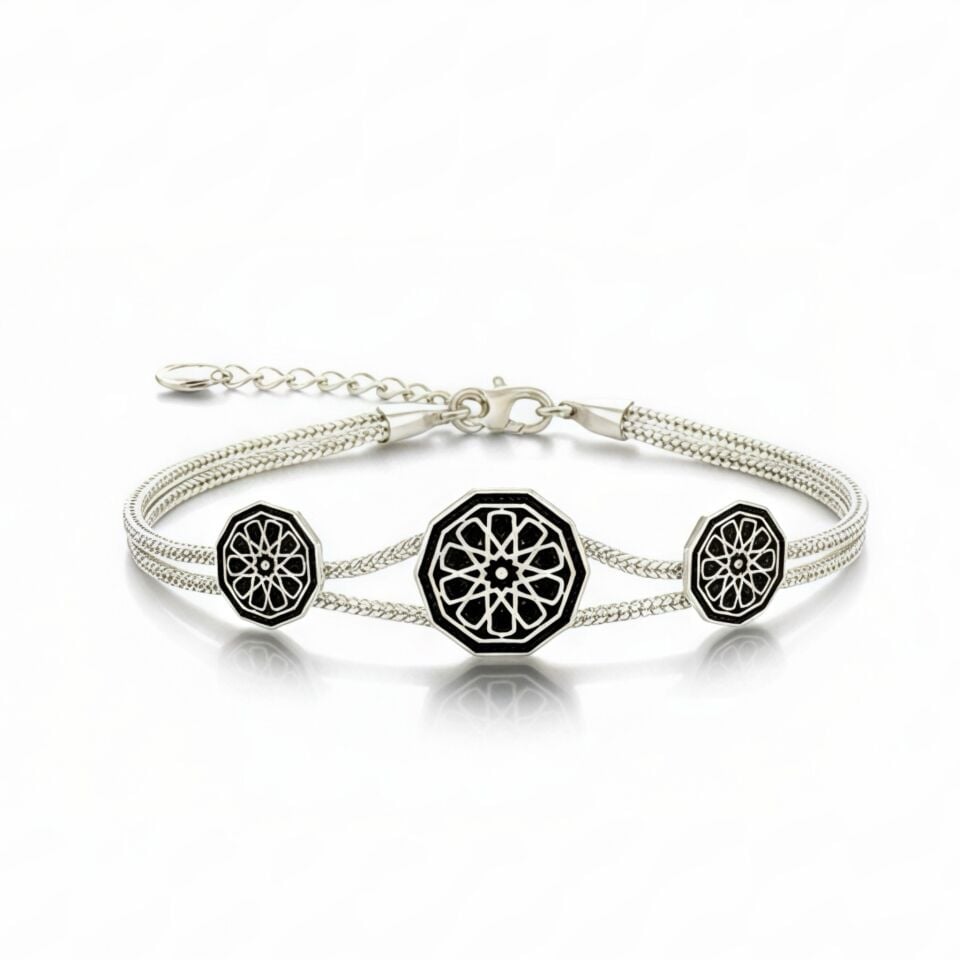 Selçuklu Yıldızı Motifli Midyat Hasırı Kadın Gümüş Bileklik