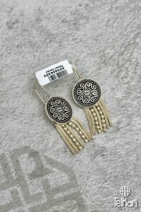 Püsküllü Motifli Mine İşlemeli Midyat Hasırı Gümüş Küpe