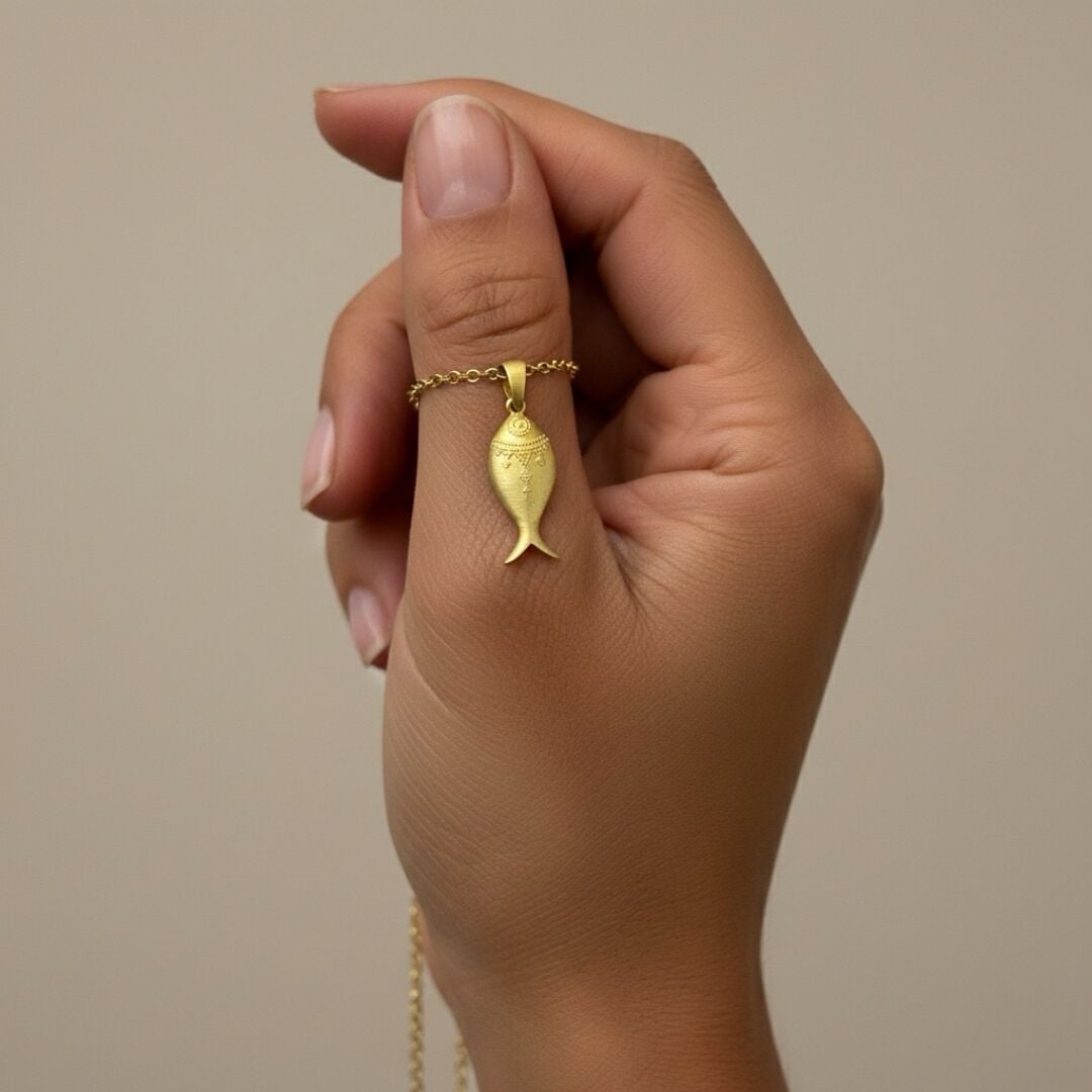 Balık Model Sarı Gümüş Kolye