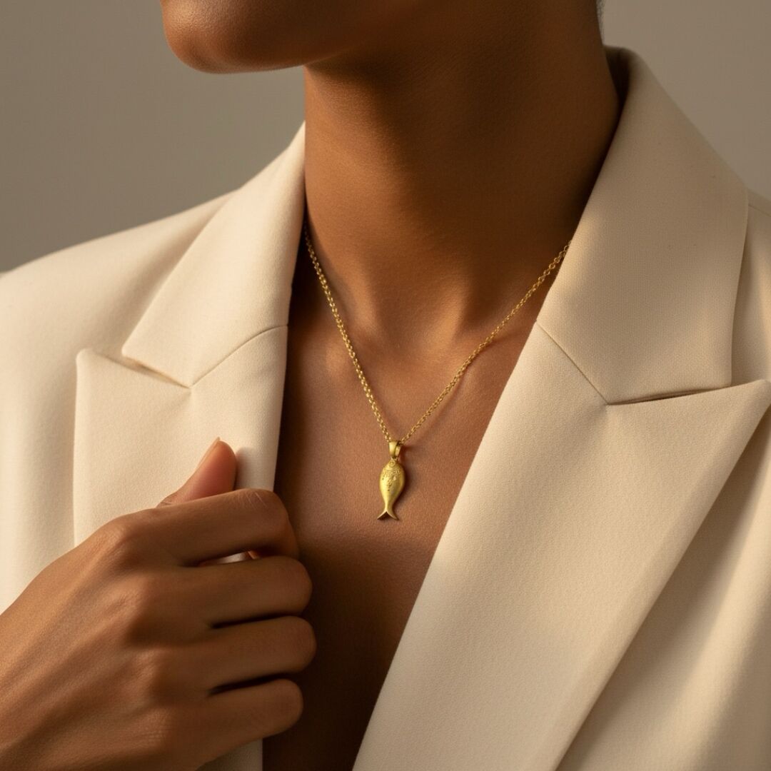 Balık Model Sarı Gümüş Kolye