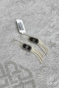 Çiçek Motifli Püsküllü Mine İşlemeli Midyat Hasırı Gümüş Küpe