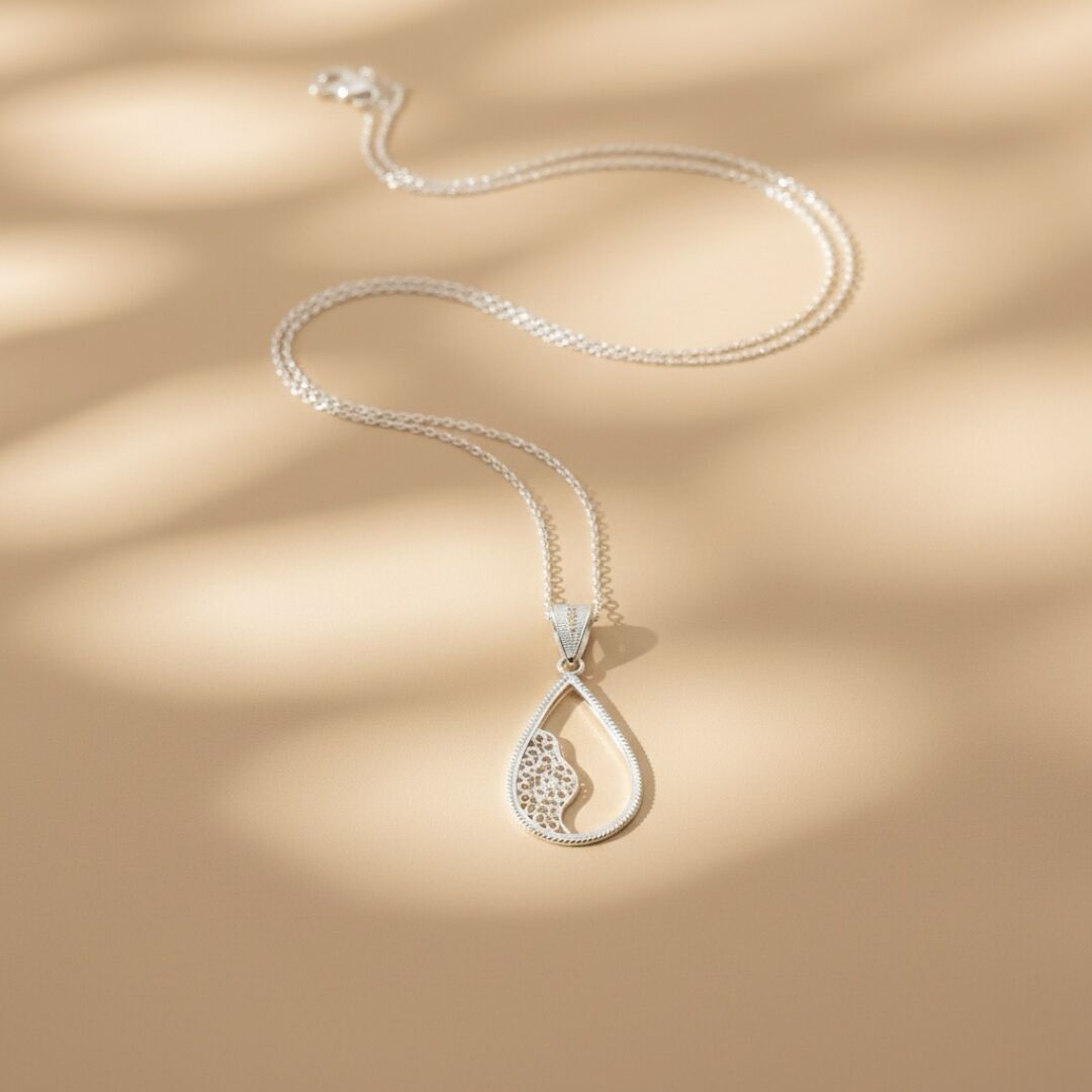 Damla Model Telkari Gümüş Kolye
