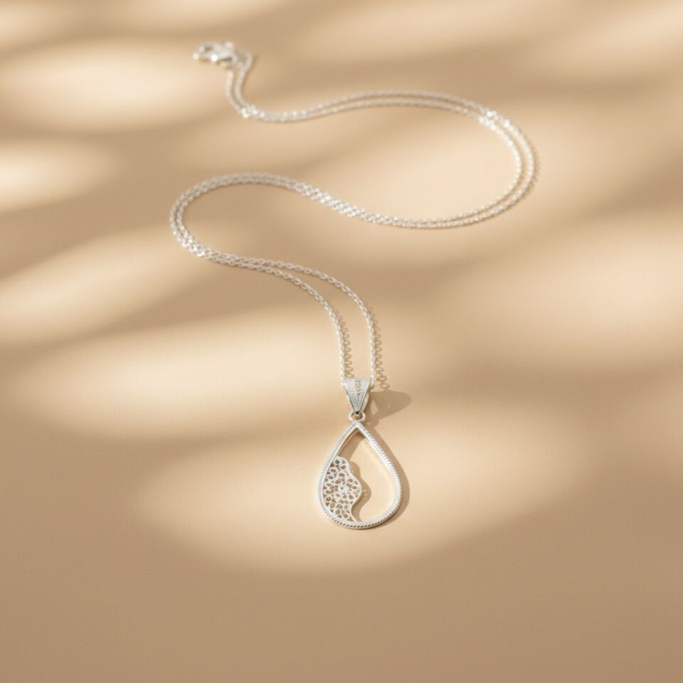 Damla Model Telkari Gümüş Kolye
