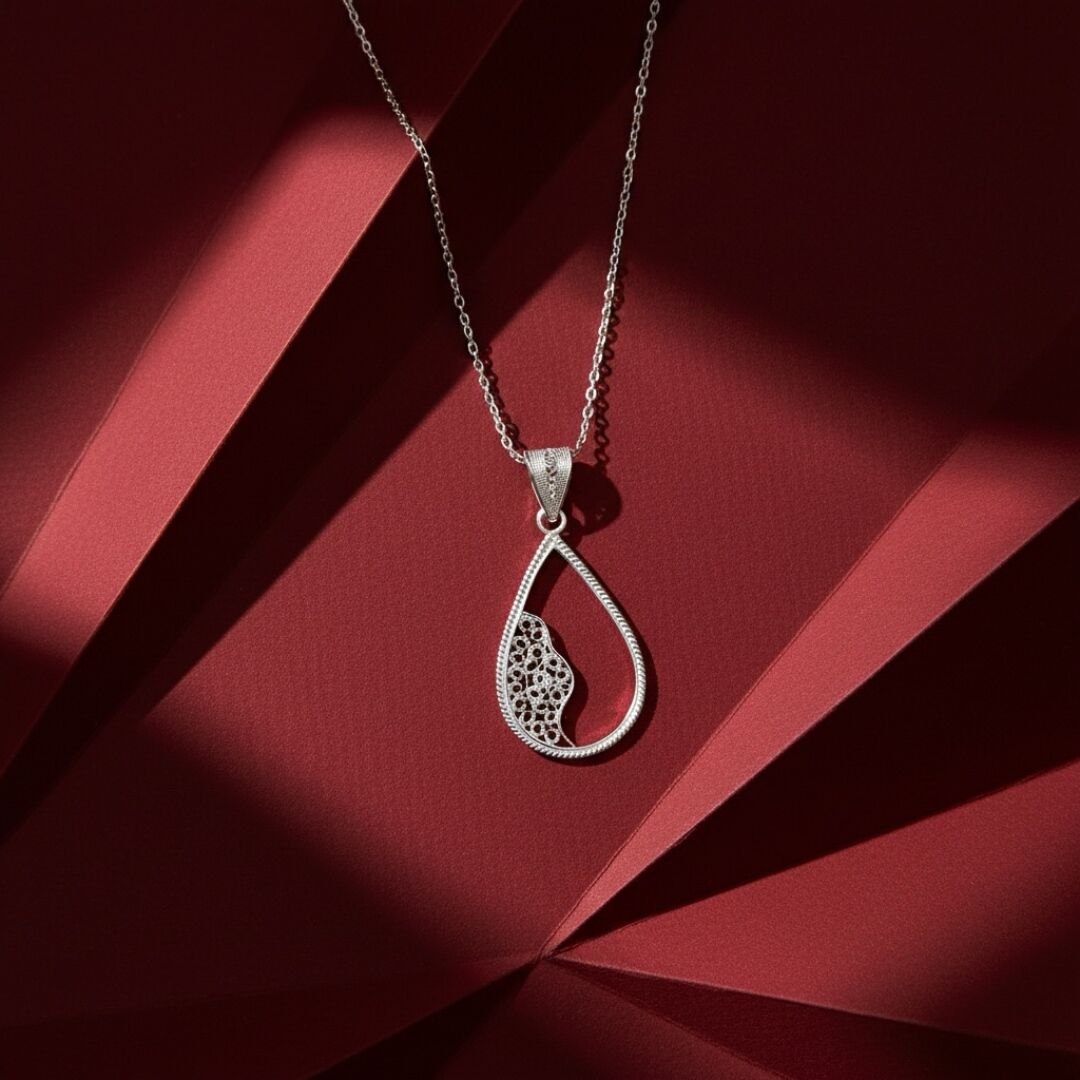 Damla Model Telkari Gümüş Kolye