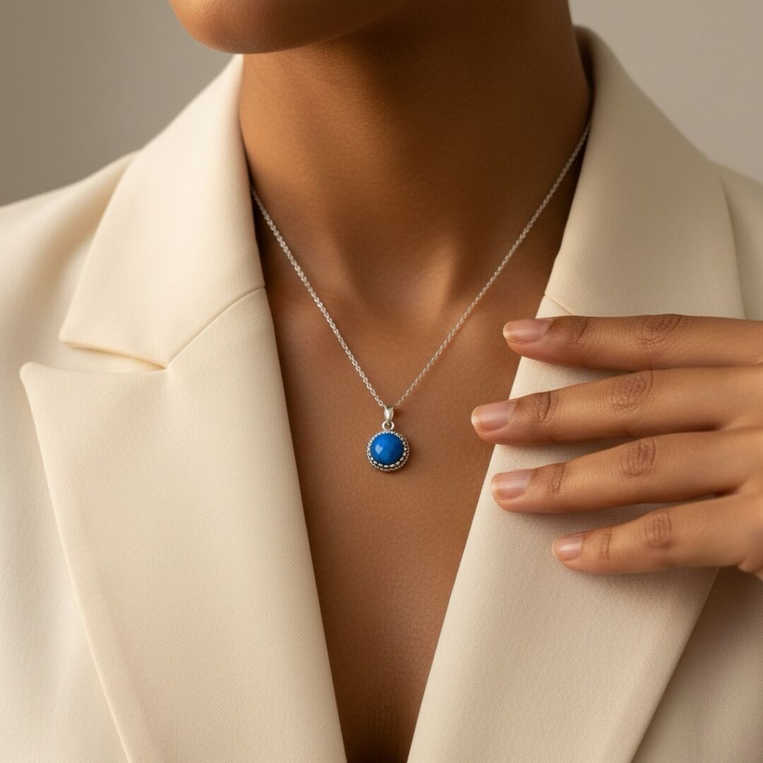 Firuze Taşlı Gümüş Kolye