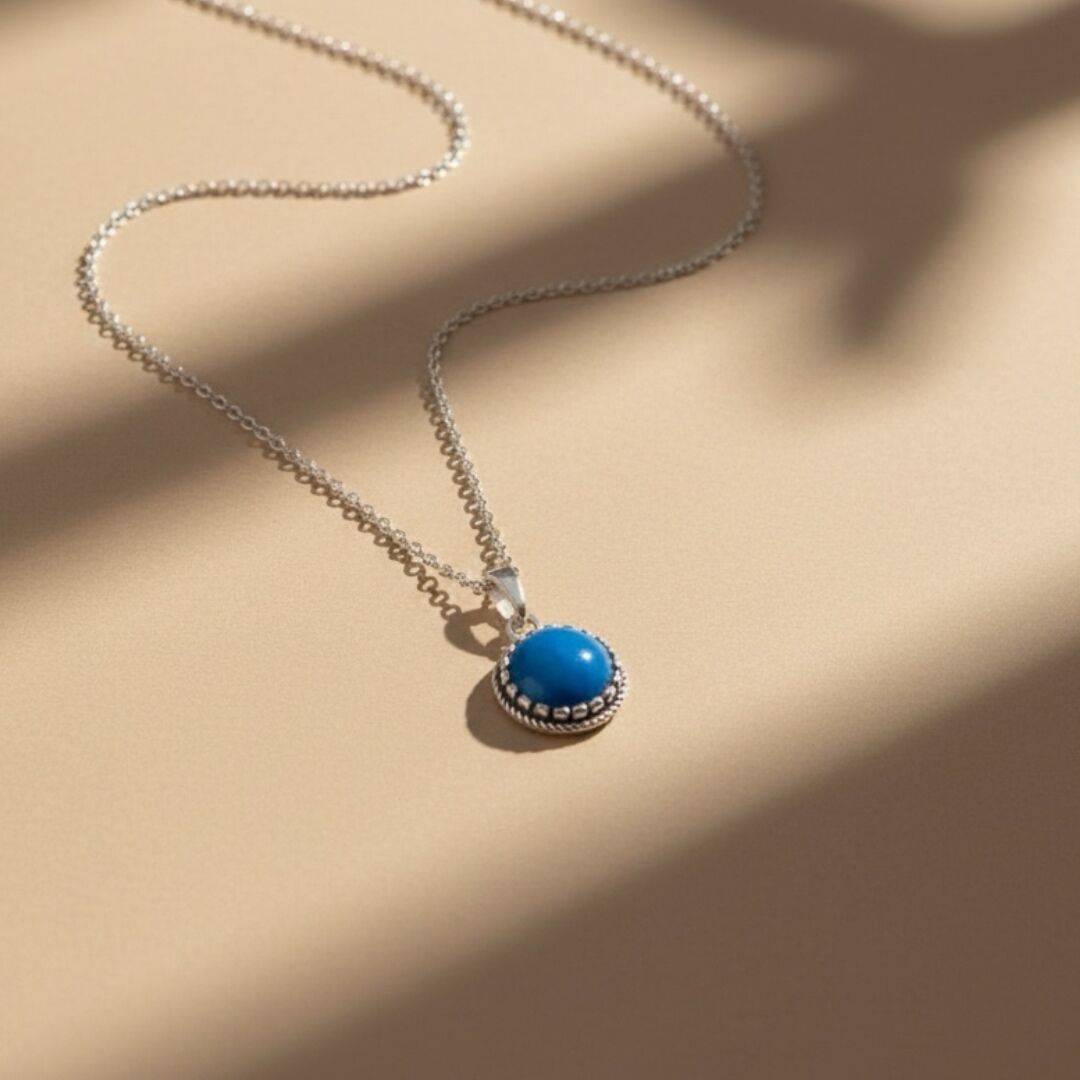 Firuze Taşlı Gümüş Kolye
