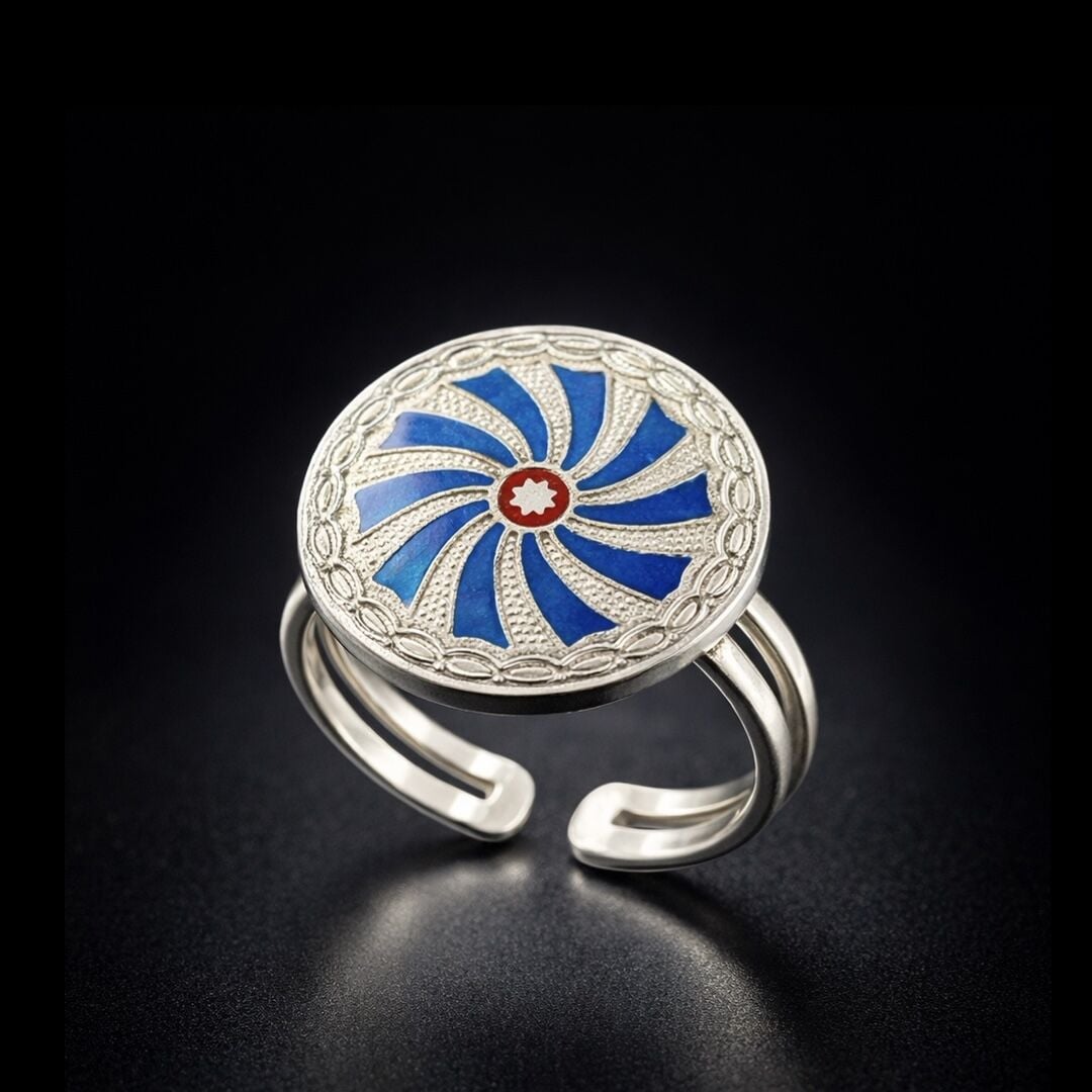 Midyat Hasırı Mine İşlemeli Gümüş Yüzük