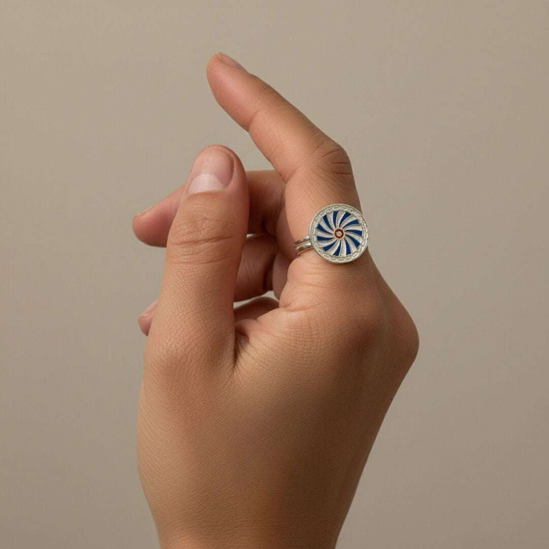 Midyat Hasırı Mine İşlemeli Gümüş Yüzük